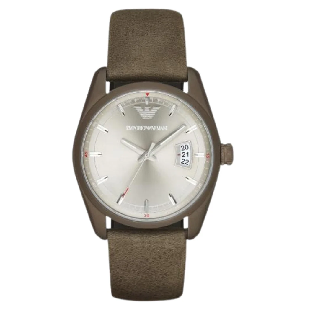 Emporio Armani Sportivo Brown Leather Strap Silver Dial Quartz Watch for Gents - AR6079
