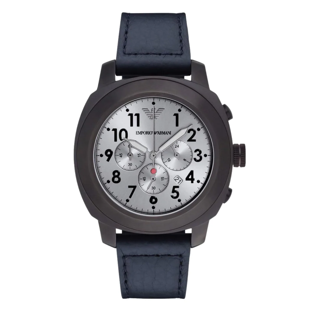 EMPORIO ARMANI Sportivo Light Blue Leather Strap Silver Dial Chronograph Quartz Watch for Gents - AR6086