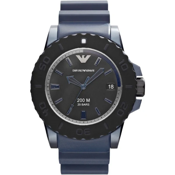 EMPORIO ARMANI Sportivo Navy Blue Silicone Strap Black Dial Quartz Watch for Gents - EMPORIO ARMANI AR6100
