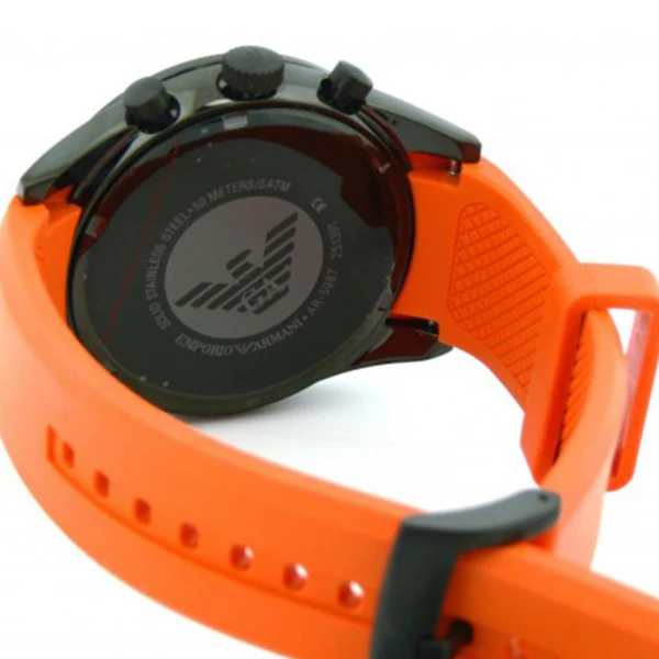 EMPORIO ARMANI Sportivo Orange Rubber Strap Black Dial Chronograph Quartz Watch for Gents - AR5987 - Image 2