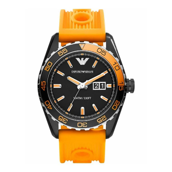 EMPORIO ARMANI Sportivo Orange Silicone Black Dial Quartz Watch for Gents- EMPORIO ARMANI AR 6046
