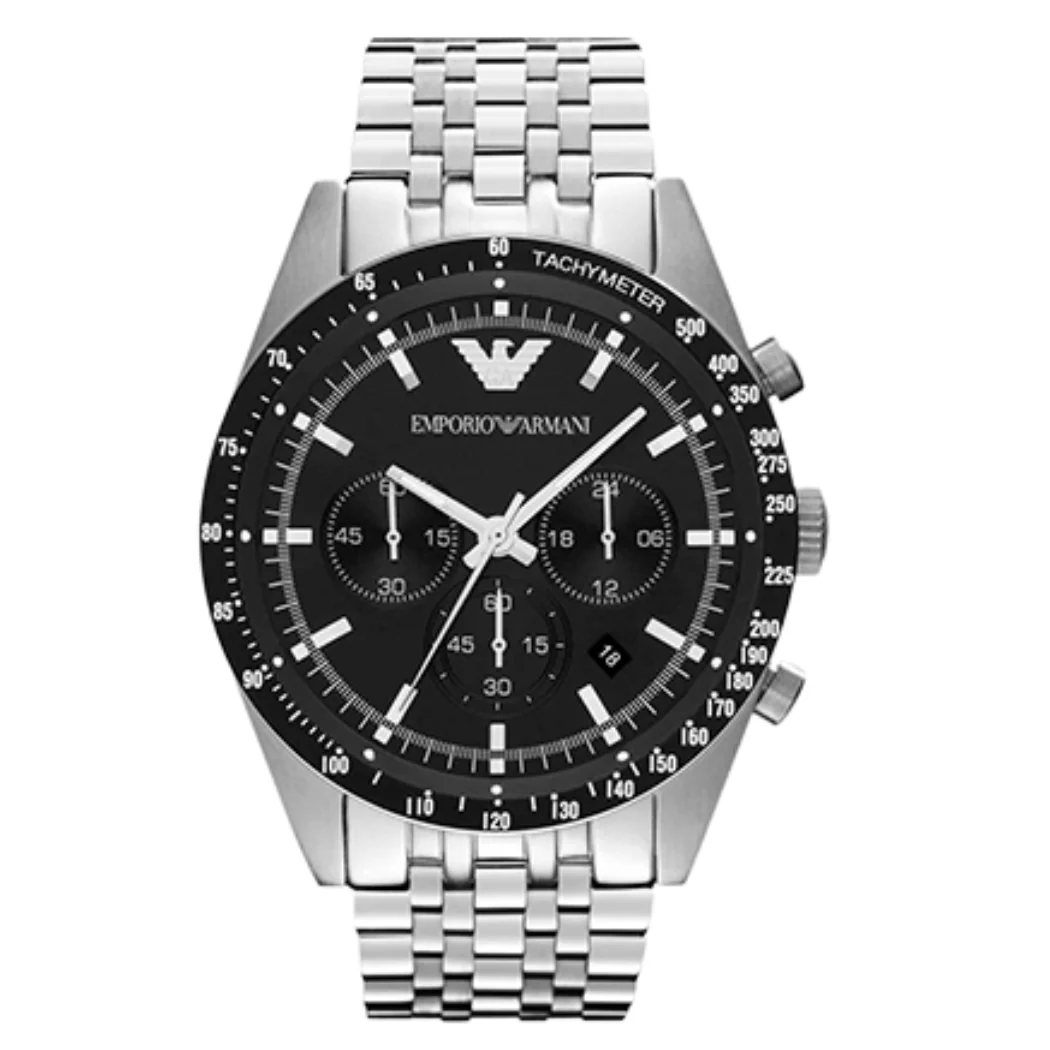 EMPORIO ARMANI Sportivo Silver Stainless Steel Black Dial Chronograph Quartz Watch for Gents - AR5988 - Image 3