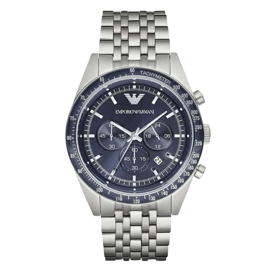 EMPORIO ARMANI Sportivo Silver Stainless Steel Blue Dial Chronograph Quartz Watch for Gents - AR6072
