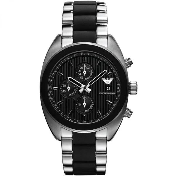 EMPORIO ARMANI Sportivo Two-Tone Stainless Steel Black Dial Chronograph Quartz Watch for Gents - AR5952