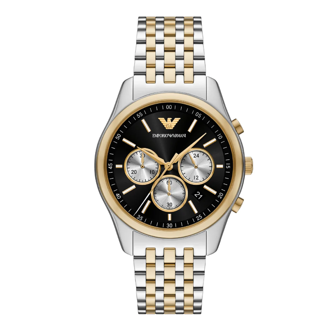 Emporio Armani Two-tone Stainless Steel Black Dial Chronograph Quartz Watch for Gents - Emporio Armani AR-11713