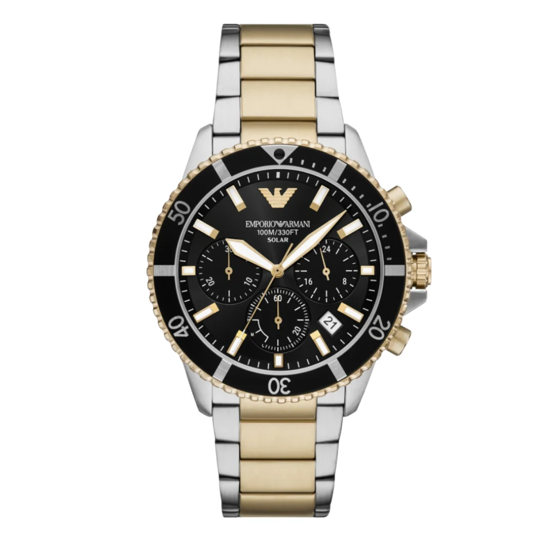 Emporio Armani Two-tone Stainless Steel Black Dial Quartz Watch for Gents - Emporio Armani A11680