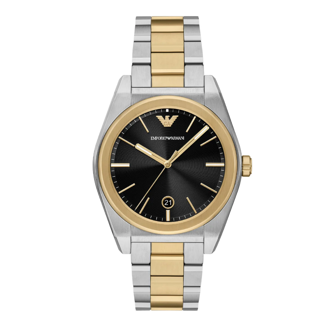 Emporio Armani Two-tone Stainless Steel Black Dial Quartz Watch for Gents - Emporio Armani AR-11715
