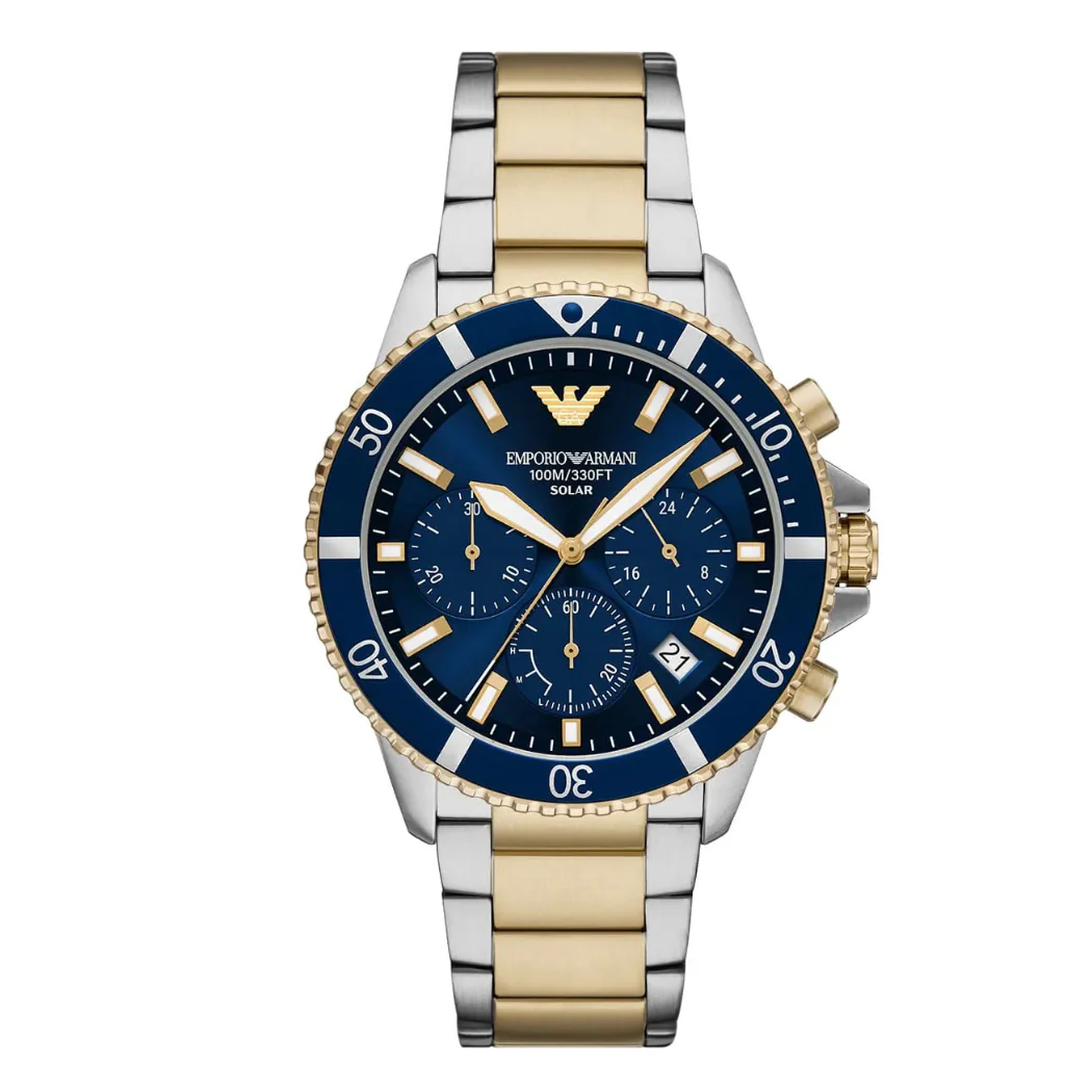 Emporio Armani Two-tone Stainless Steel Blue Dial Chronograph Quartz Watch for Gents - Emporio Armani A11740