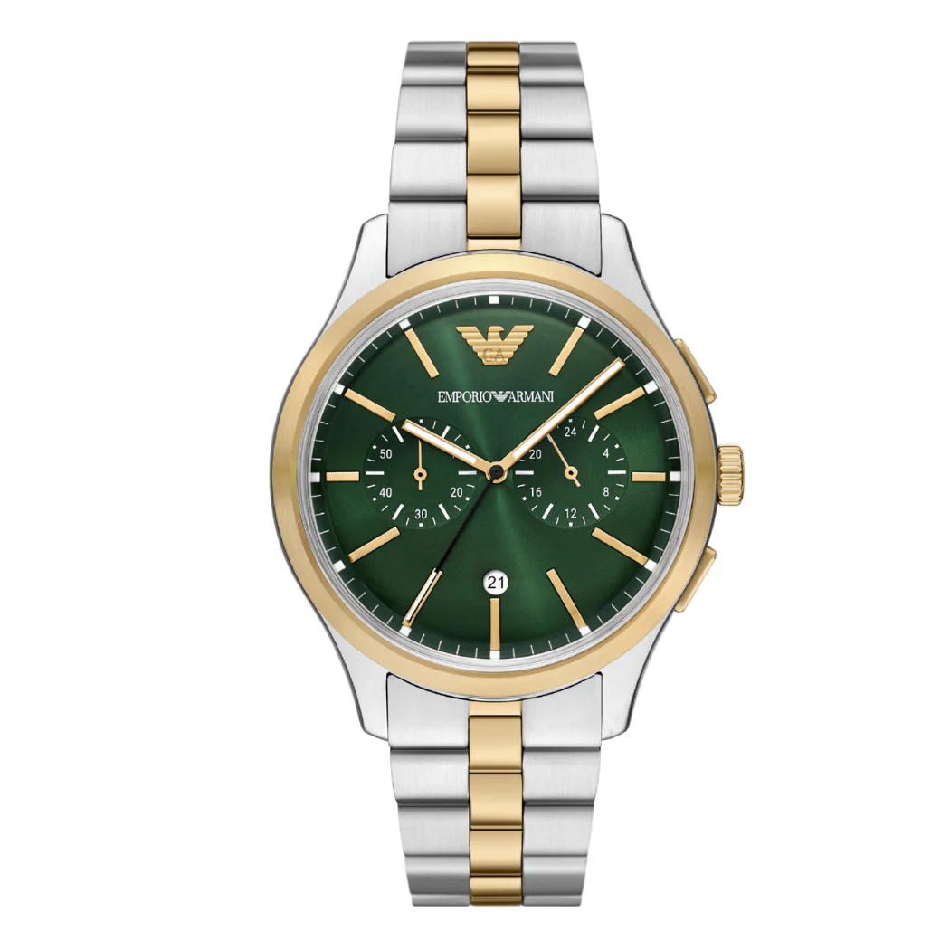 Emporio Armani Two-tone Stainless Steel Green Dial Quartz Watch for Gents - Emporio Armani A11692