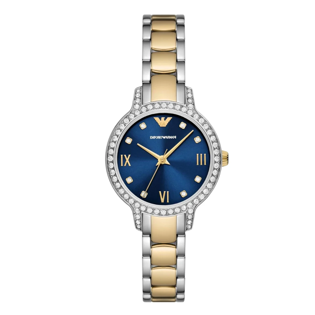 Emporio Armani Two-Tone Stainless Steel Navy Blue Dial Quartz Watch for Ladies - AR11576