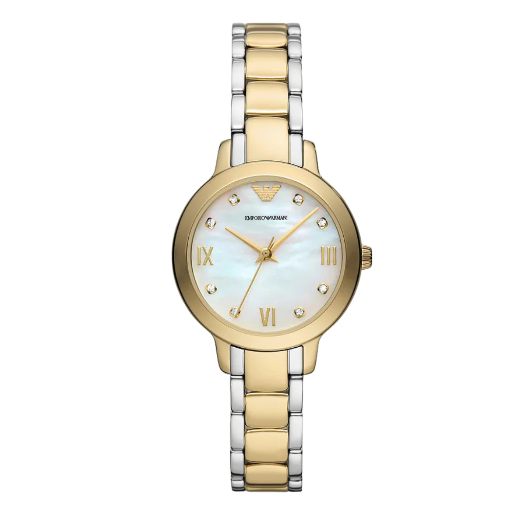 Emporio Armani Two-Tone Stainless Steel White Dial Quartz Watch for Ladies - AR11513