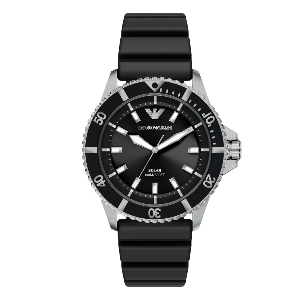Emporio Armani World Explorer Solar powered Black Silicone Strap Black Dial Quartz Watch for Gents - Emporio Armani AR-11788