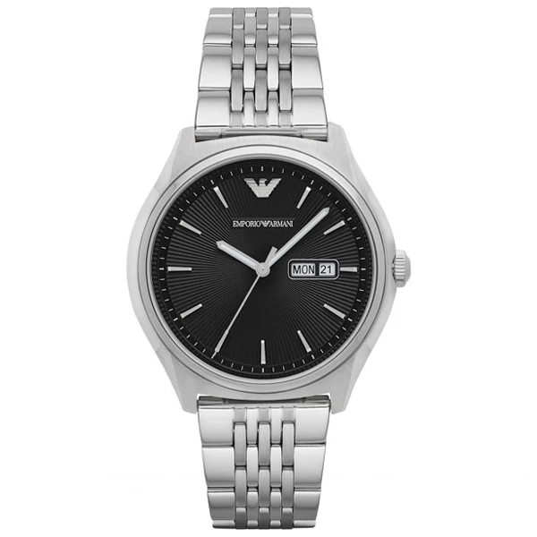 EMPORIO ARMANI Zeta Silver Stainless Steel Black Dial Quartz Watch for Gents - AR1977
