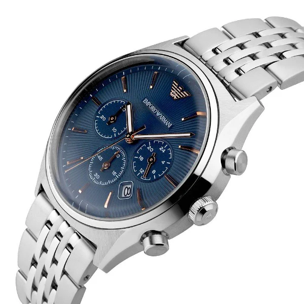 EMPORIO ARMANI Zeta Silver Stainless Steel Blue Dial Quartz Watch for Gents- EMPORIO ARMANI AR 1974 - Image 3