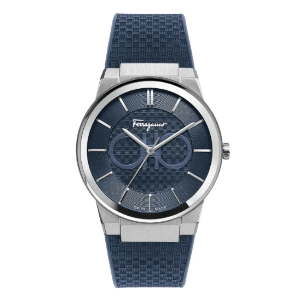 Ferragamo Contemporary Sapphire Blue Rubber Strap Blue Dial Quartz Watch For Gents - Sfhp00120
