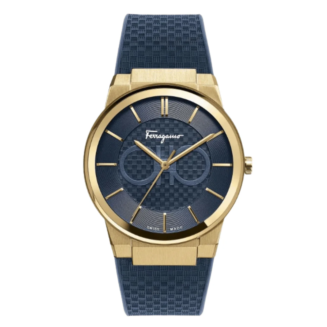 Ferragamo Contemporary Sapphire Blue Rubber Strap Blue Dial Quartz Watch For Gents - Sfhp00220