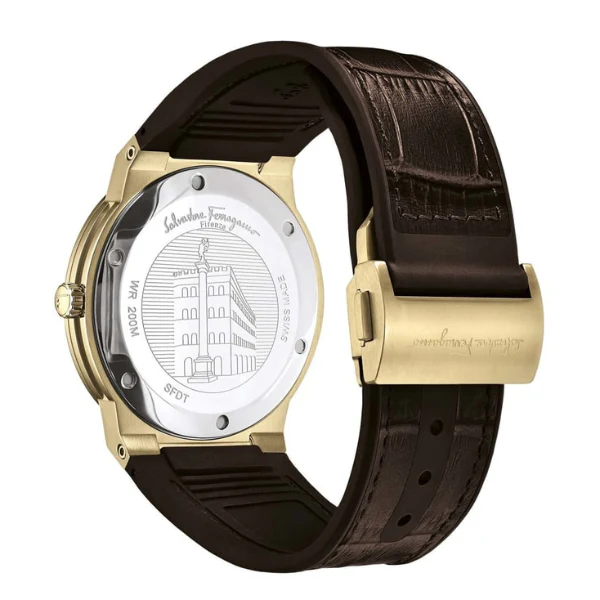 Ferragamo F-80 Classic Brown Leather Strap Silver Dial Quartz Watch For Gents - Sfdt00419 - Image 2