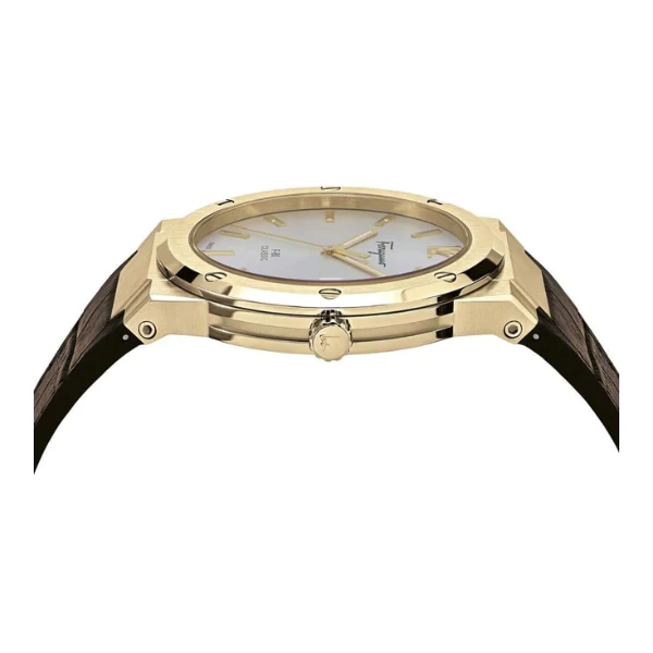 Ferragamo F-80 Classic Brown Leather Strap Silver Dial Quartz Watch For Gents - Sfdt00419 - Image 3