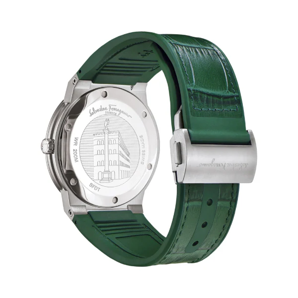 Ferragamo F-80 Classic Green Leather Strap Green Dial Quartz Watch For Gents - Sfdt00119 - Image 2