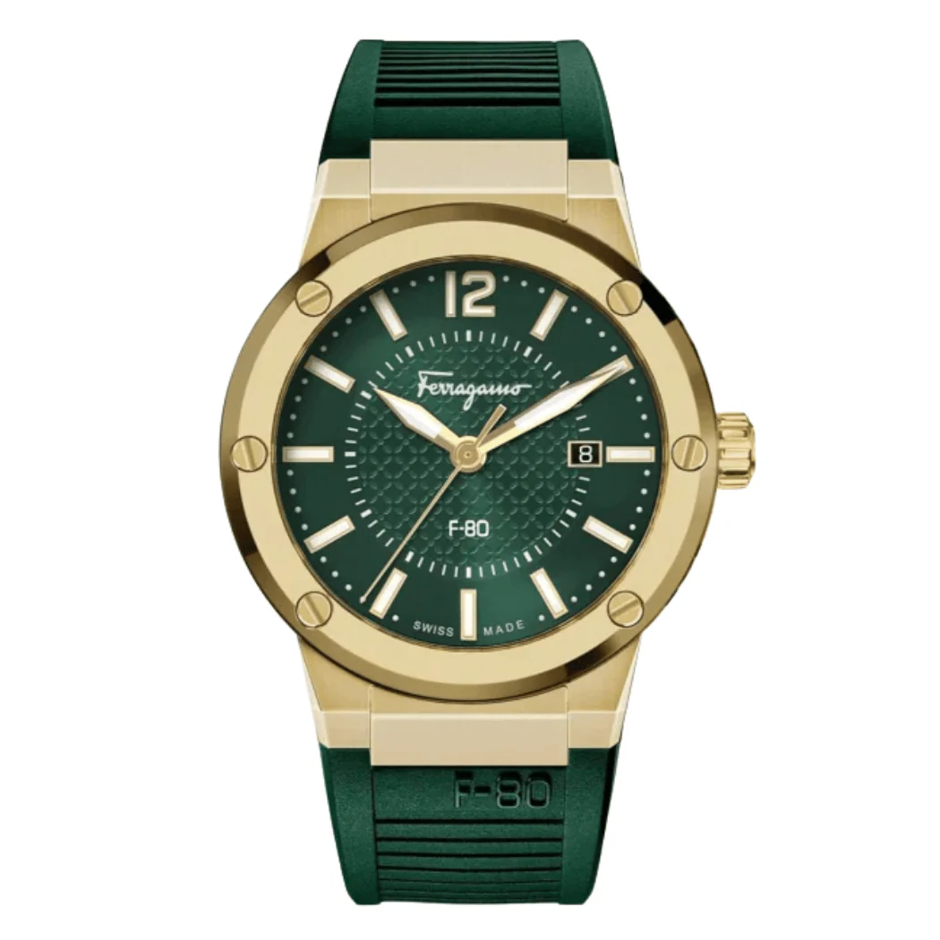 Ferragamo F-80 Green Silicone Strap Green Dial Quartz Watch for Gents - SFHY02022