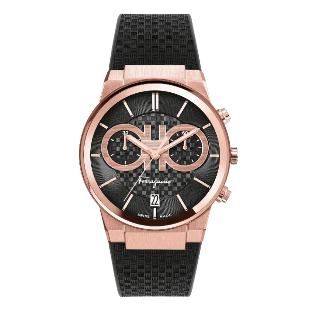Ferragamo Sapphire Black Rubber Strap Black Dial Chronograph Quartz Watch For Gents - Sfme00721
