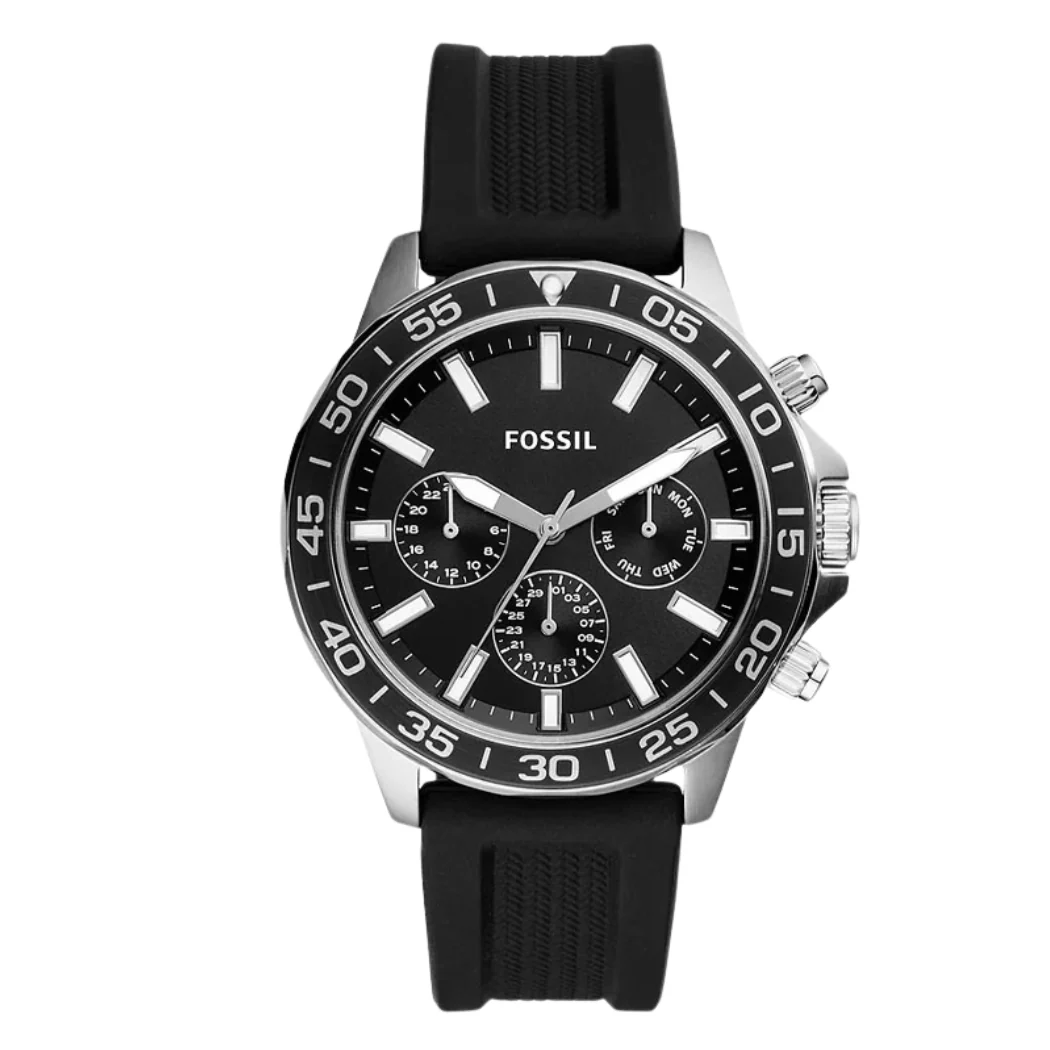 Fossil Bannon Multifunction Black Silicone Strap Black Dial Chronograph Quartz Watch for Gents - BQ2494