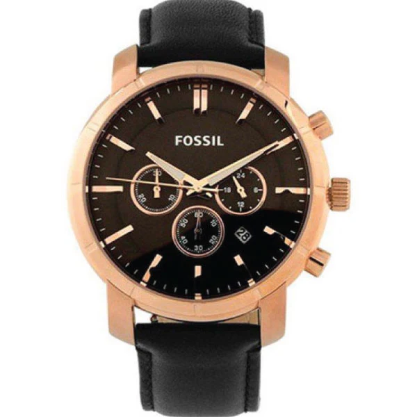 Fossil Black Leather Strap Black Dial Chronograph Quartz Watch for Gents - BQ2048