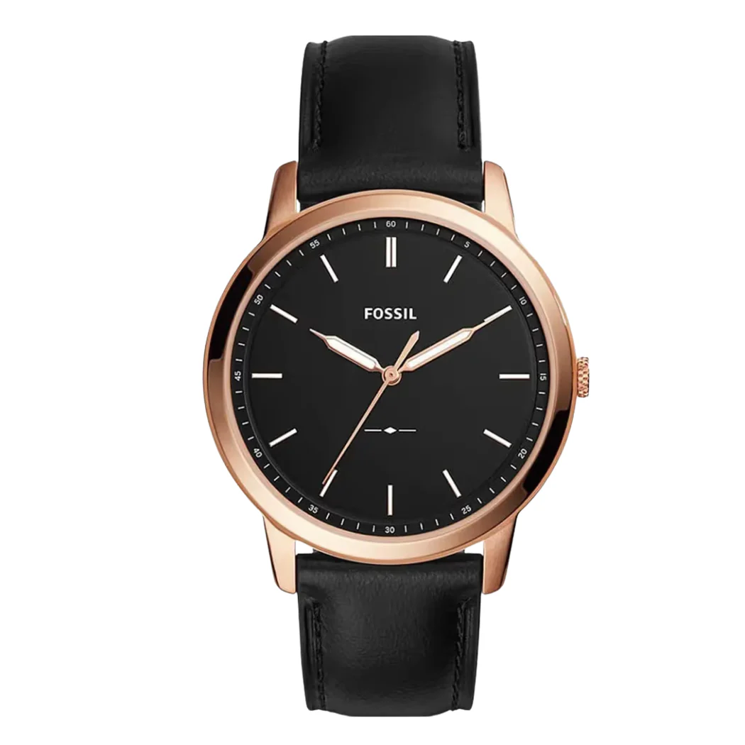 Fossil Black Leather Strap Black Dial Quartz Watch for Gents - FS5376