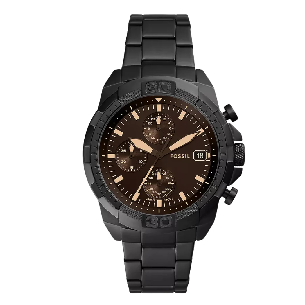 Fossil Bronson Black Stainless Steel Black Dial Chronograph Quartz Watch for Gents - FS5851