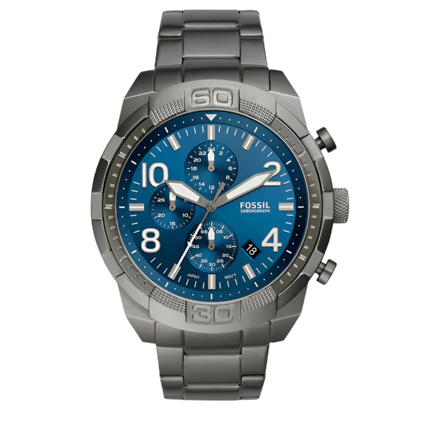 Fossil Bronson Smoke Stainless Steel Blue Dial Chronograph Quartz Watch for Gents - FS5711