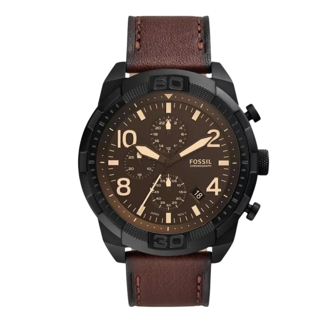 Fossil Brown Leather Strap Brown Dial Chronograph Quartz Watch for Gents - FS5875