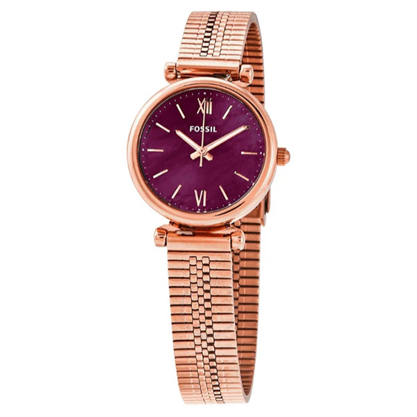 Fossil Carlie Gold Stainless Steel Purple Dial Quartz Watch for Ladies - ES4646