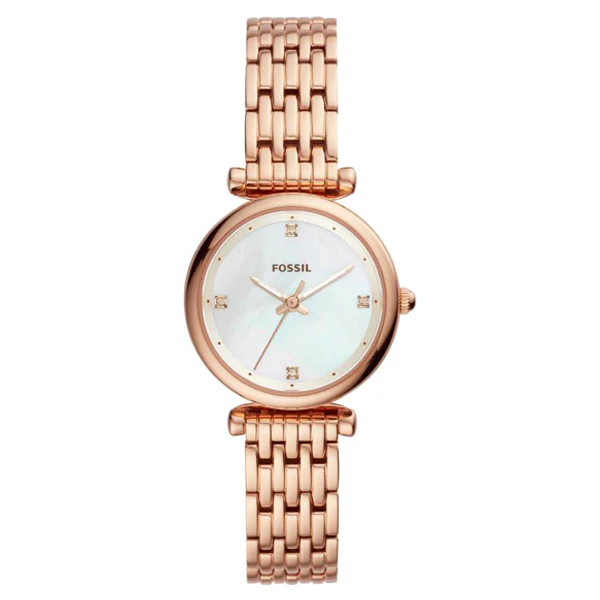 Fossil Carlie Rose Gold Stainless Steel Mother of pearl Dial Quartz Watch for Ladies - ES4429