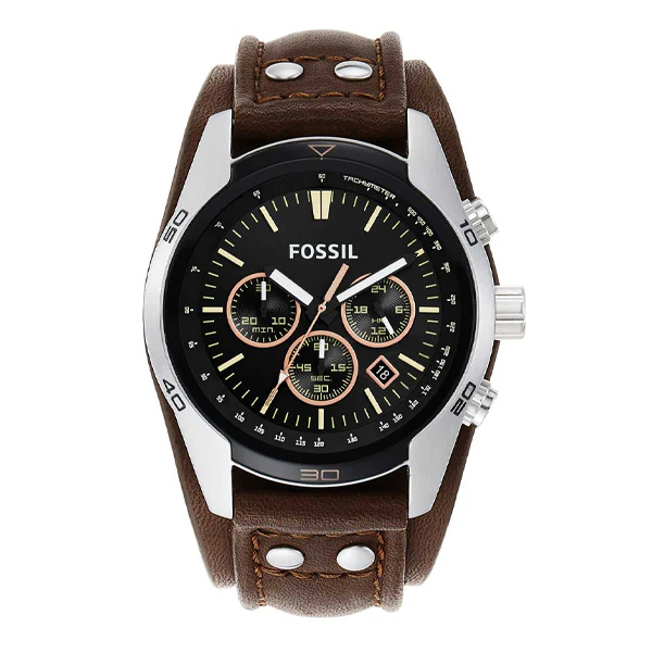 Fossil Coachman Brown Leather Strap Black Dial Chronograph Quartz Watch for Gents - CH2891
