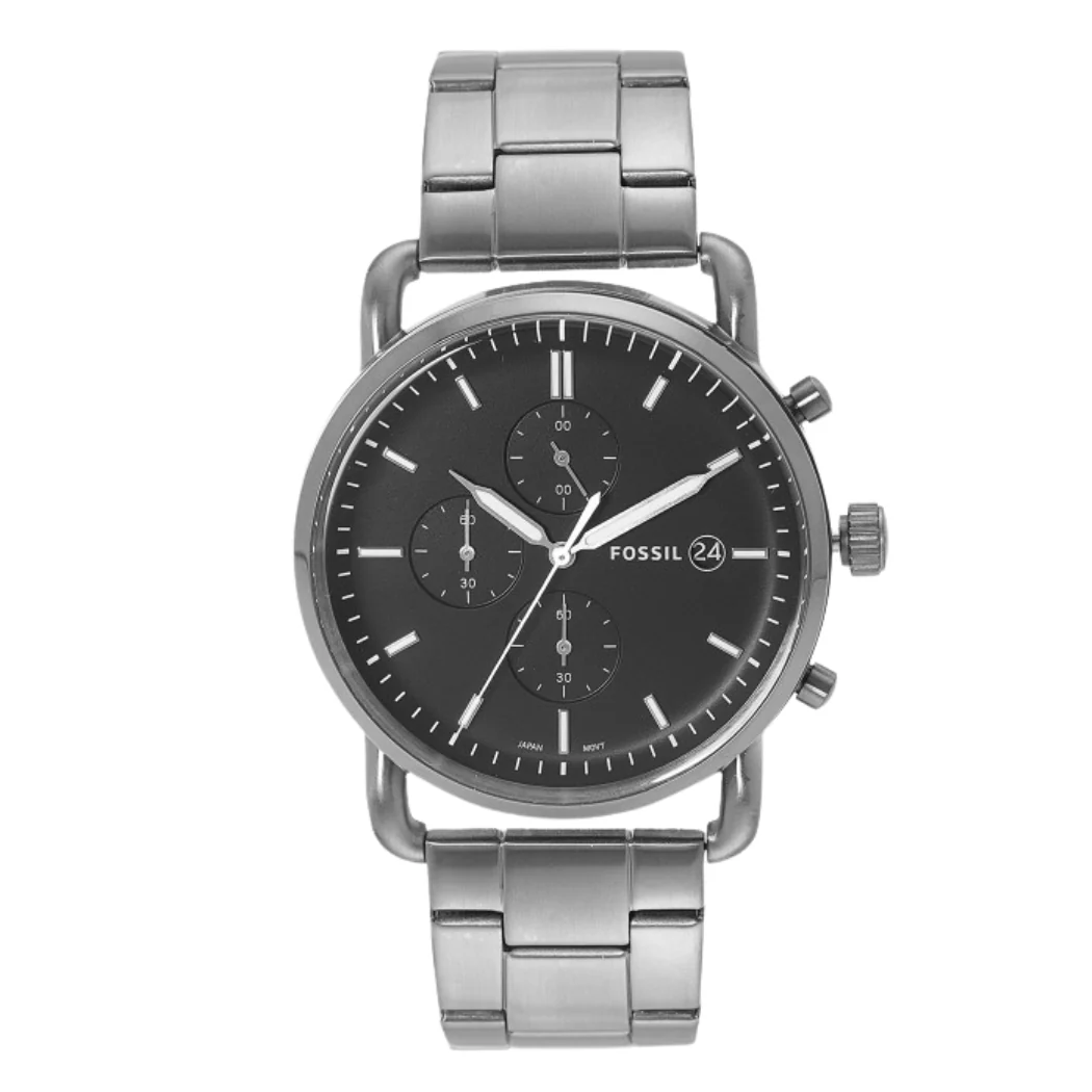 Fossil Commuter Grey Stainless Steel Black Dial Chronograph Quartz Watch for Gents - FS5400