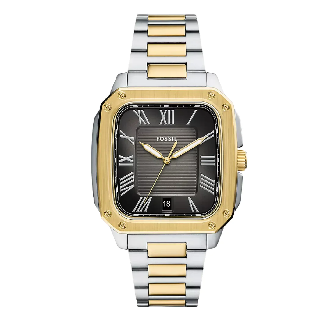 Fossil Crosby Two-Tone Stainless Steel Black Dial Quartz Watch for Gents - F6123