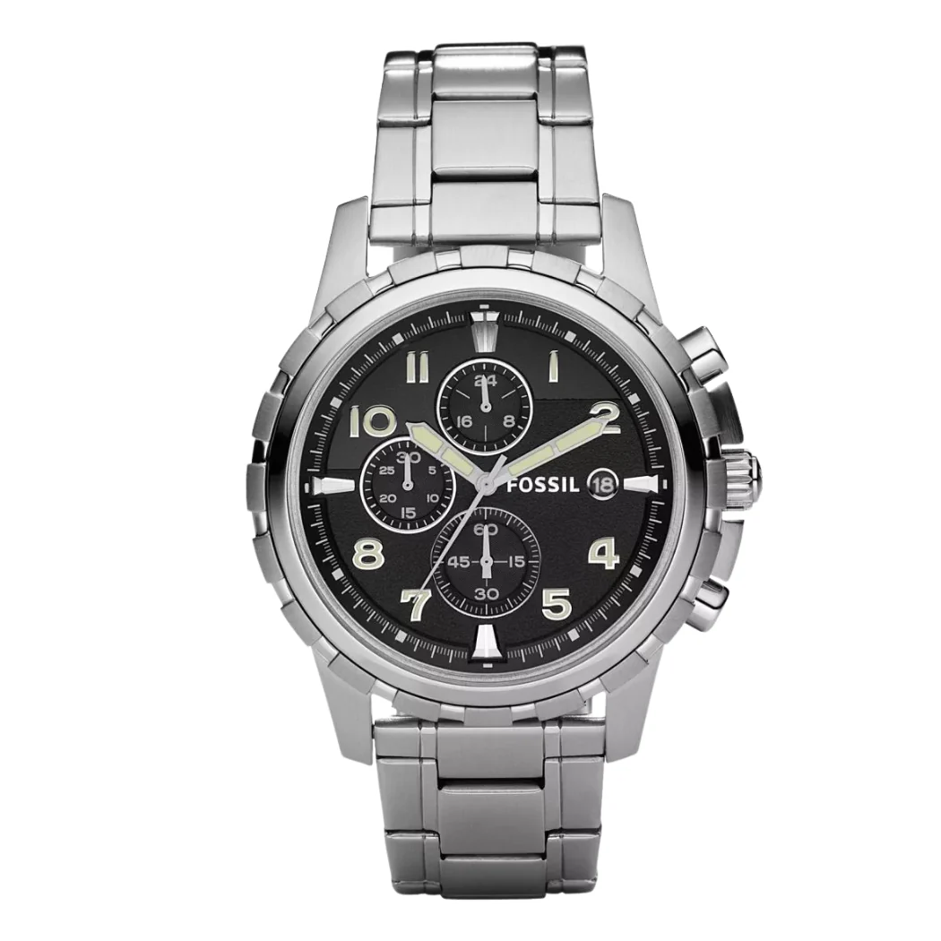 Fossil Dean Silver Stainless Steel Black Dial Chronograph Quartz Watch for Gents - FS4542