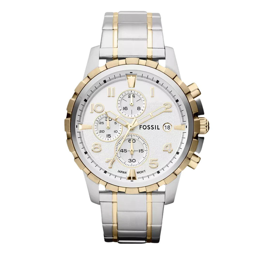 Fossil Dean Two-tone Stainless Steel Silver Dial Chronograph Quartz Watch for Gents - FS4795