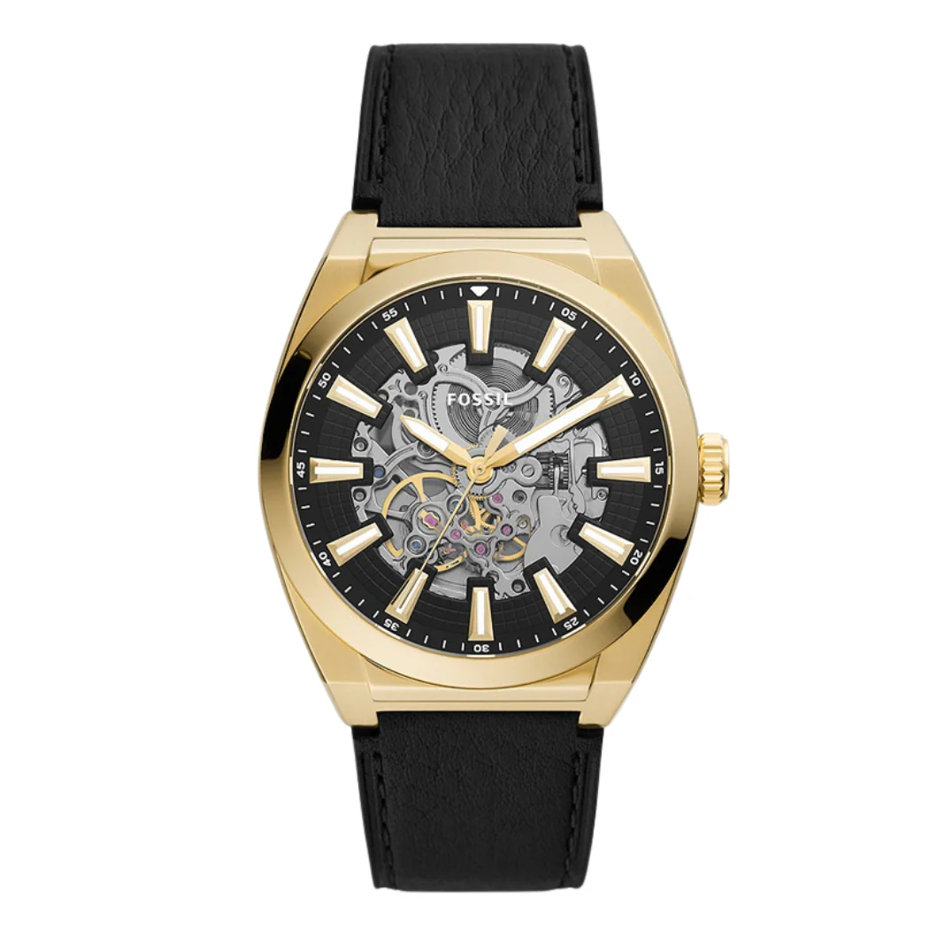 Fossil Everett Black Leather Strap Black Dial Automatic Watch for Gents - ME3208