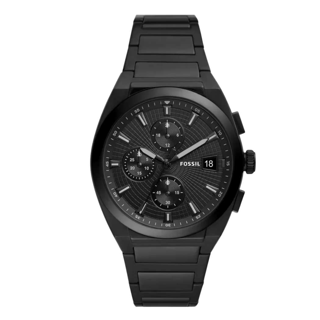 Fossil Everett Black Stainless Steel Black Dial Chronograph Quartz Watch for Gents - FS5797
