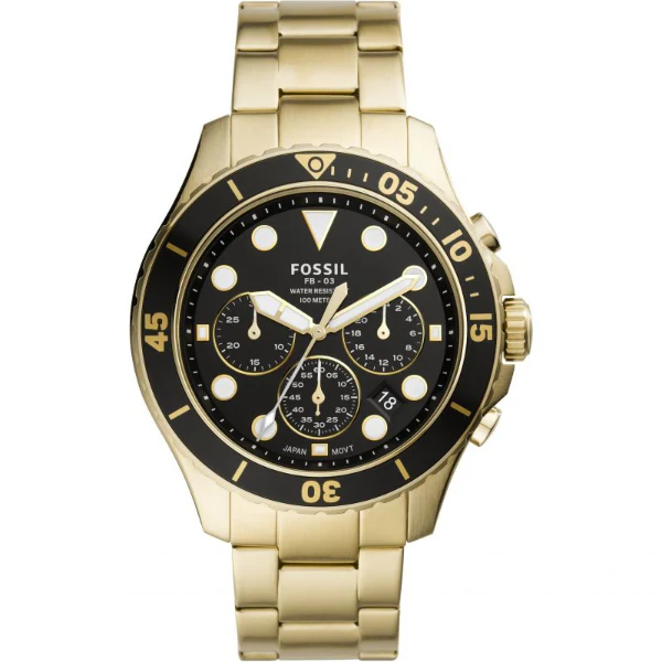 Fossil FB-03 Gold Stainless Steel Black Dial Chronograph Quartz Watch for Gents - FS5727 - Image 2