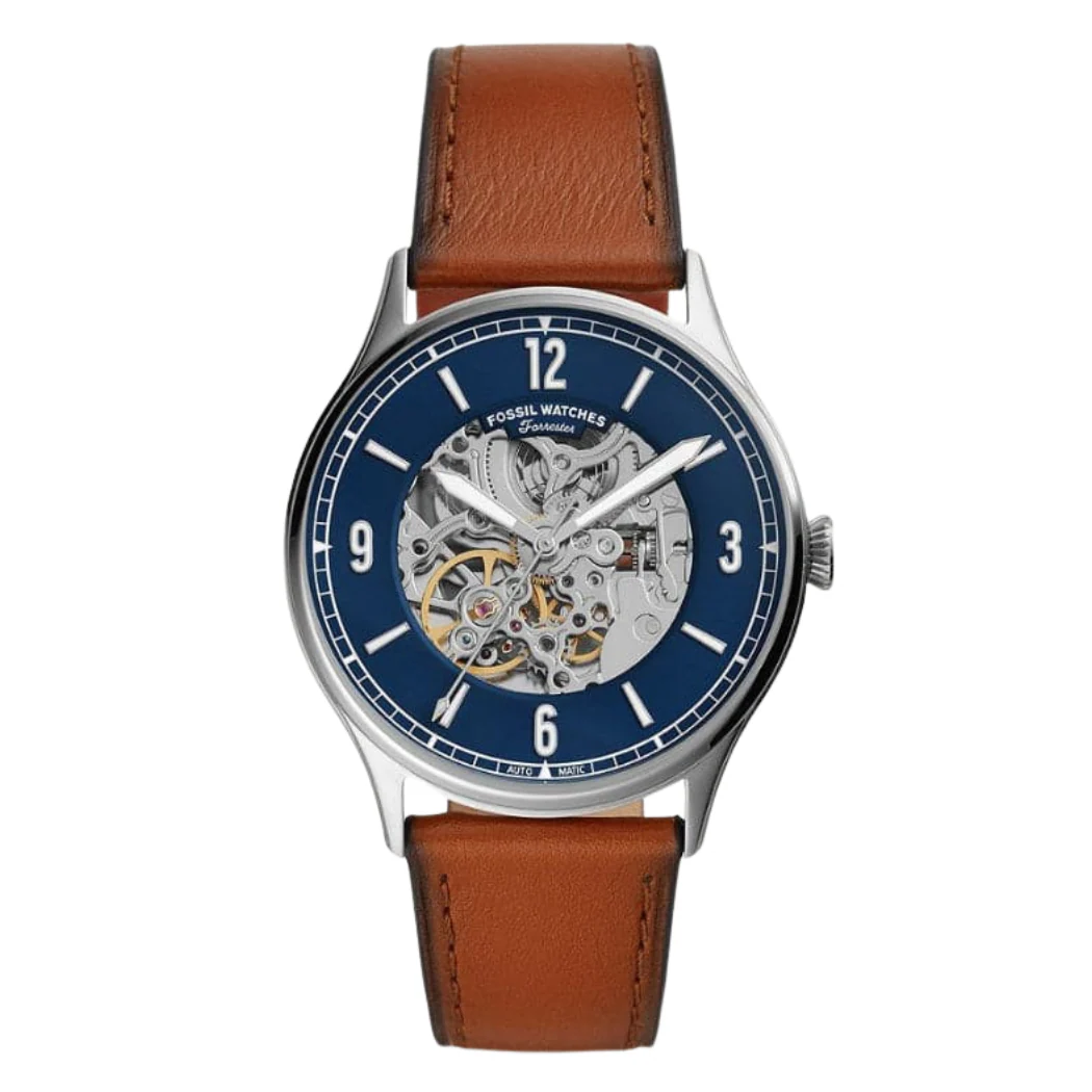 Fossil Forrester Brown Leather Strap Blue Dial Automatic Watch for Gents - ME3179