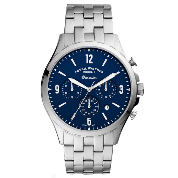Fossil Forrester Silver Stainless Steel Blue Dial Chronograph Quartz Watch for Gents - FS5605 - Image 2