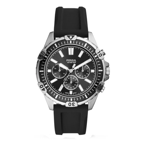 Fossil Garrett Black Silicone Strap Black Dial Chronograph Quartz Watch for Gents - FS5624 - Image 2