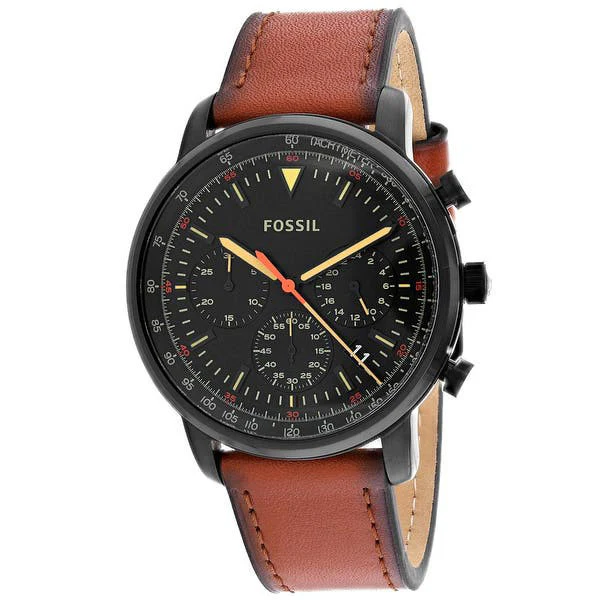 Fossil Goodwin Luggage Leather Strap Black Dial Chronograph Quartz Watch for Gents - FS5501 - Image 2