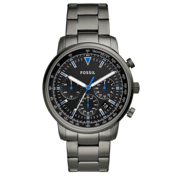 Fossil Goodwin Smoke Stainless Steel Black Dial Chronograph Quartz Watch for Gents - FS5518
