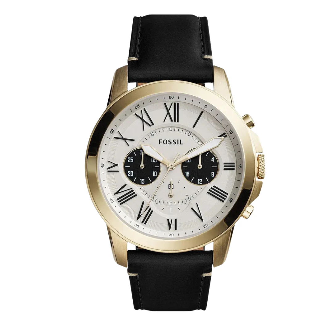 Fossil Grant Black Leather Strap Cream Dial Chronograph Quartz Watch for Gents - FS5272