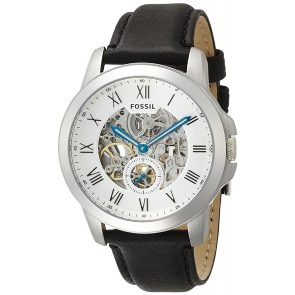 Fossil Grant Black Leather Strap Skeleton Dial Automatic Watch for Gents - ME3053