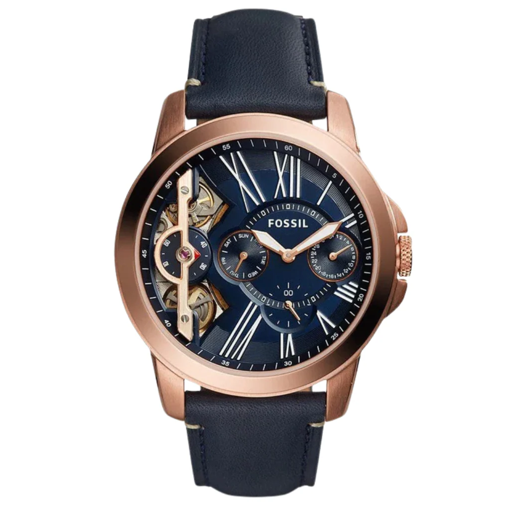 Fossil Grant Blue Leather Strap Blue Dial Automatic Watch for Gents - ME1162