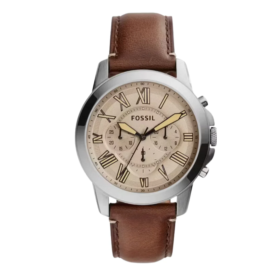 Fossil Grant Brown Leather Strap Brown Dial Chronograph Quartz Watch for Gents - FS5214